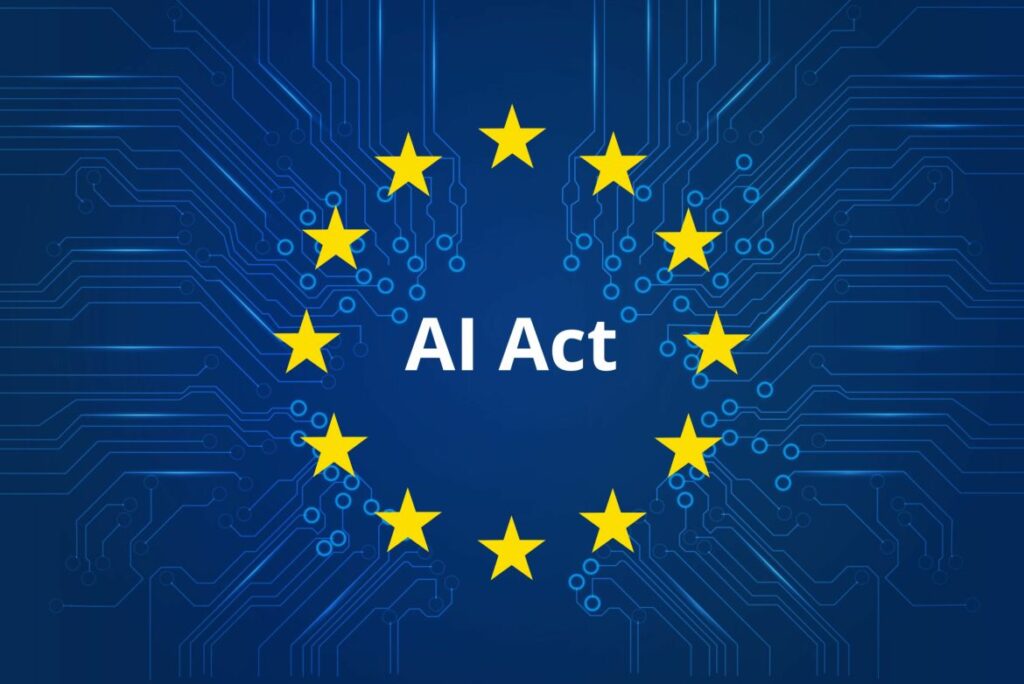 EU AI Act — European Union flag stars over a circuit-board background