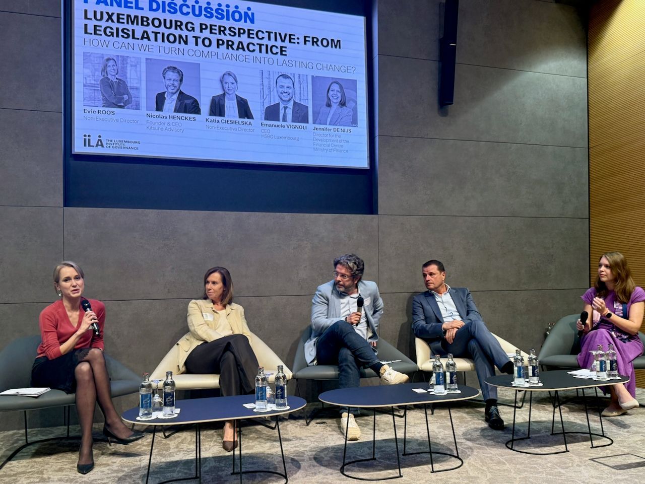 Five participants at the ILA panel discussion Luxembourg perspective: from legislation to practice.